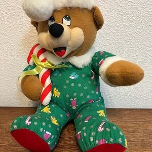 1996 Trendmasters Christmas Bear Plush – Holiday Pajamas & Santa Hat